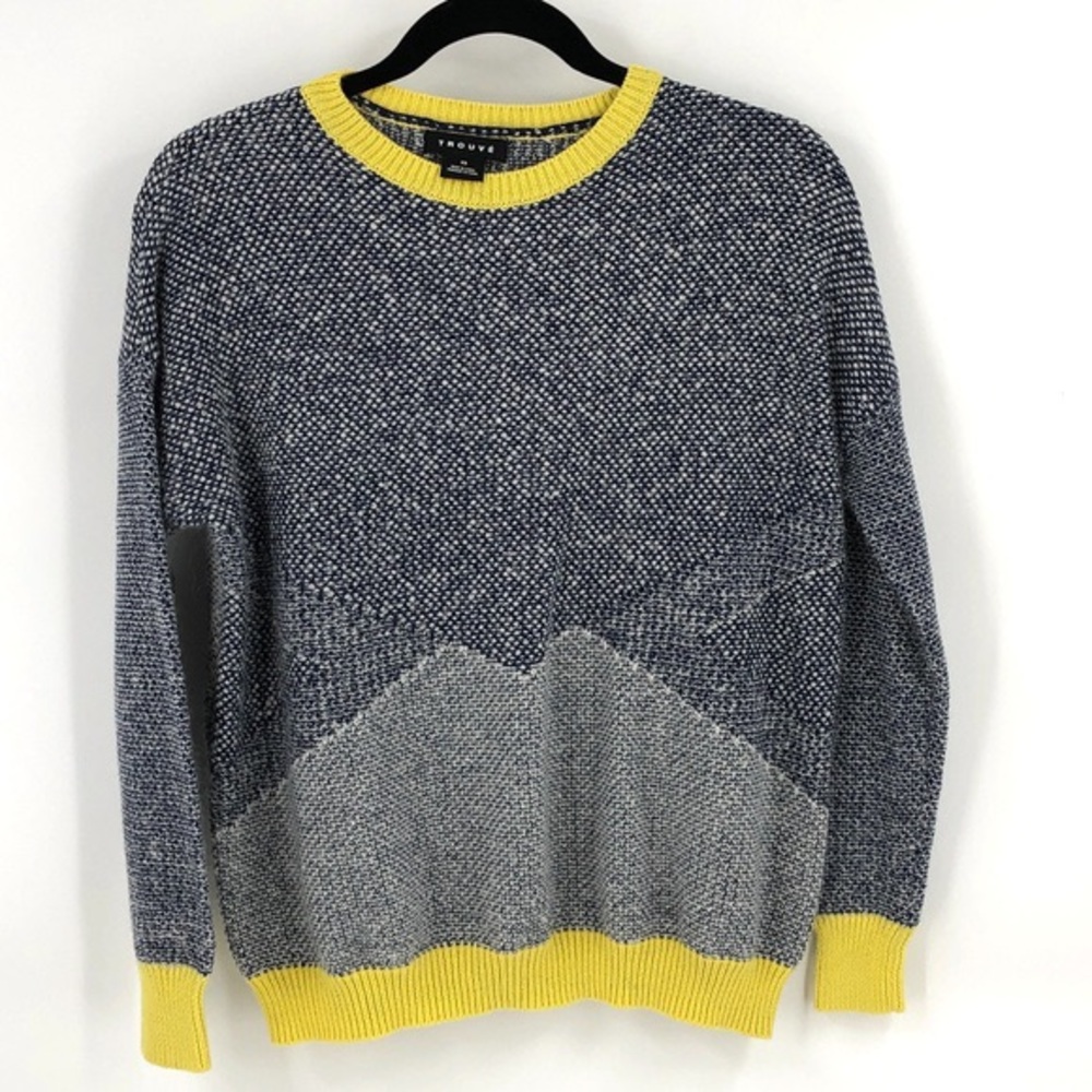 Trouve Sweater, Navy White Yellow, Knit, Long Sleeve, Size XS